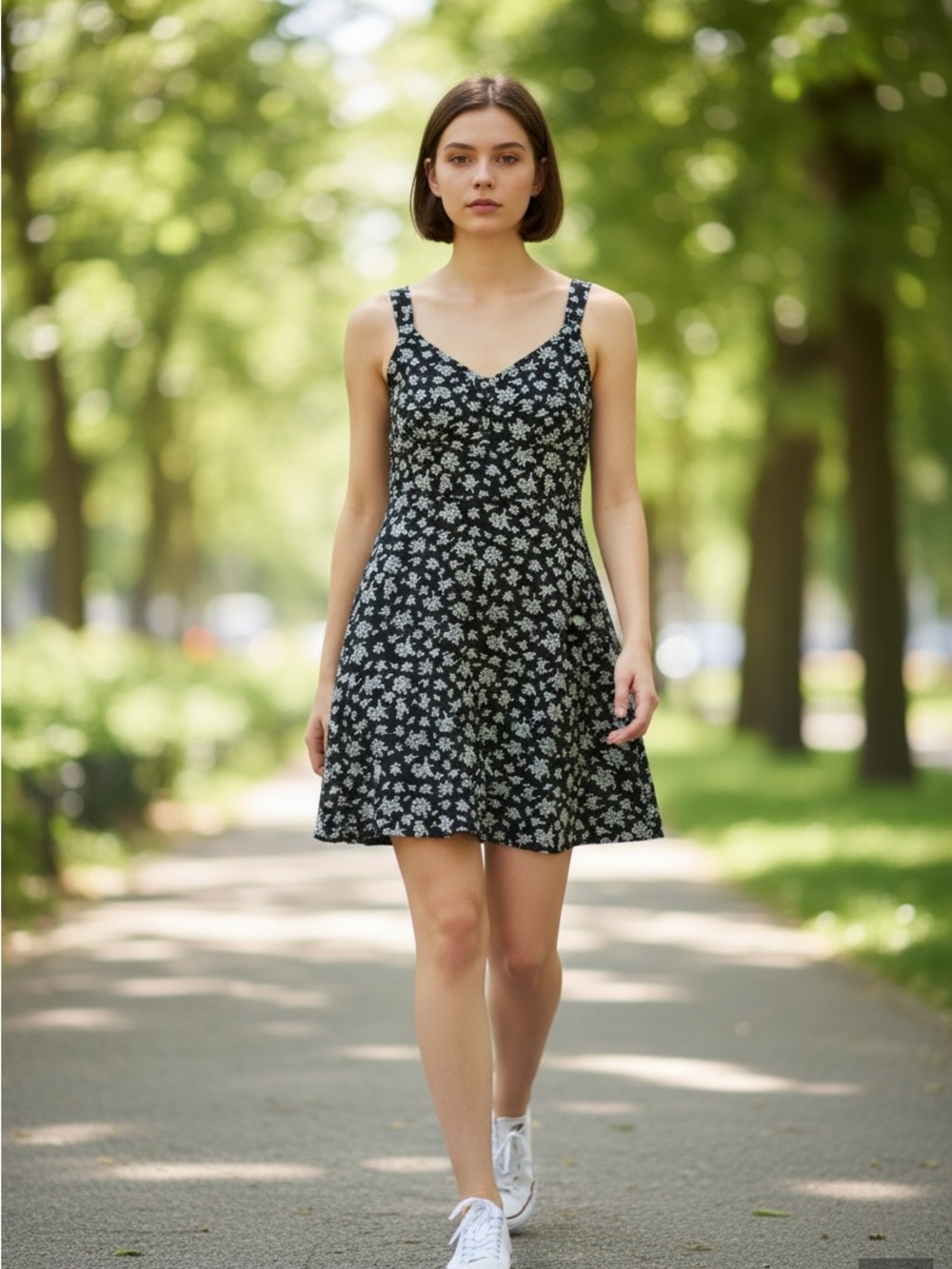 Michael Kors Sleeveless Black White Dress, Floral A Line, Size Large